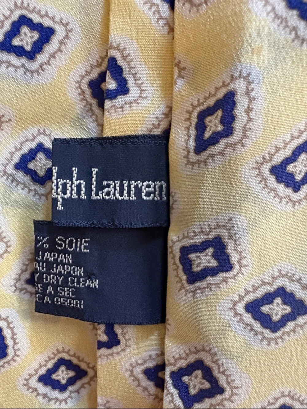 Vintage Polo Ralph Lauren Silk Printed Scarf in Yellow and Navy